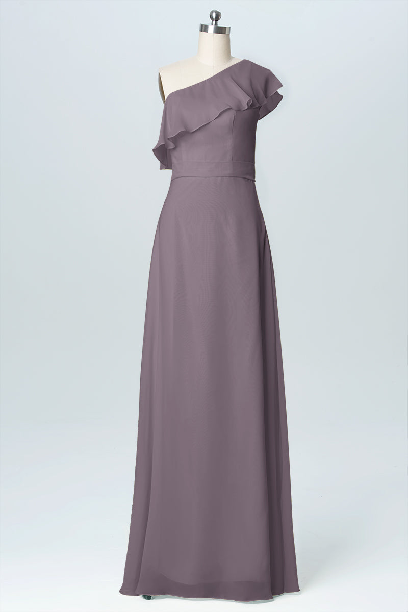Chiffon Column One Shoulder Sleeveless Bridesmaid Dress-B03055