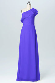 Chiffon Column One Shoulder Sleeveless Bridesmaid Dress-B03055