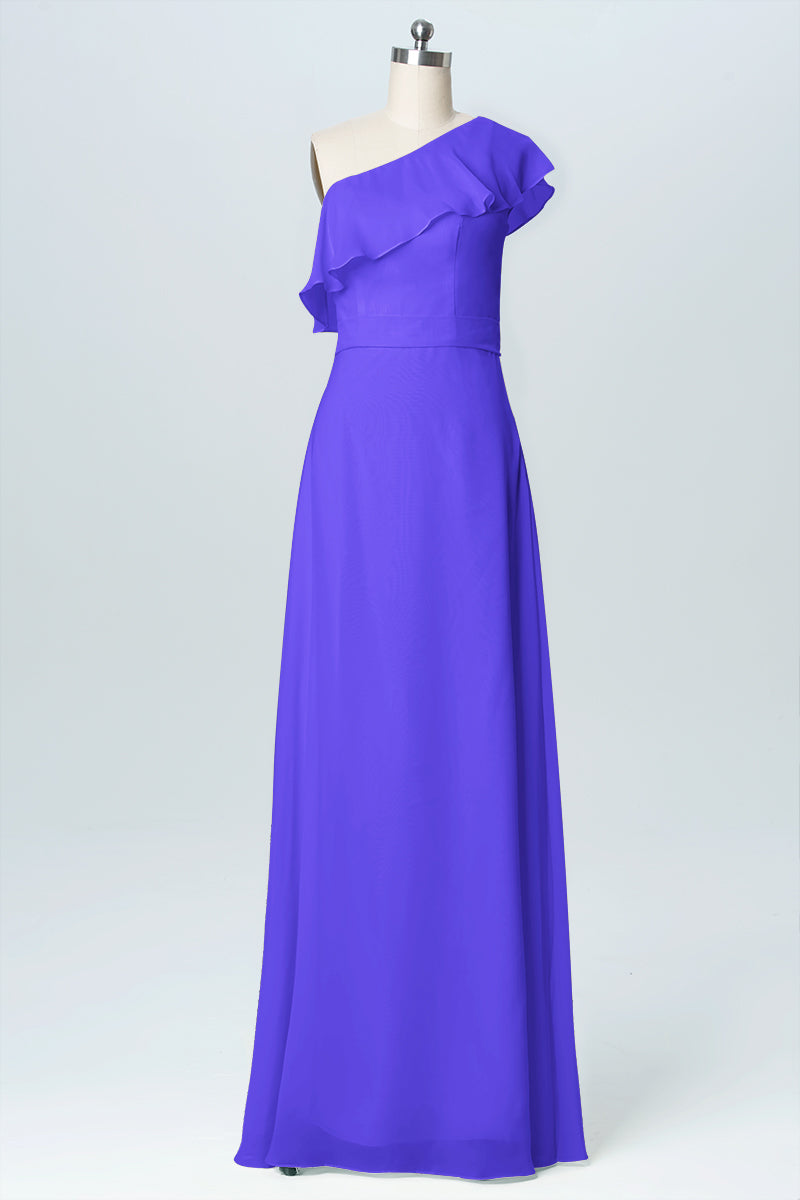 Chiffon Column One Shoulder Sleeveless Bridesmaid Dress-B03055