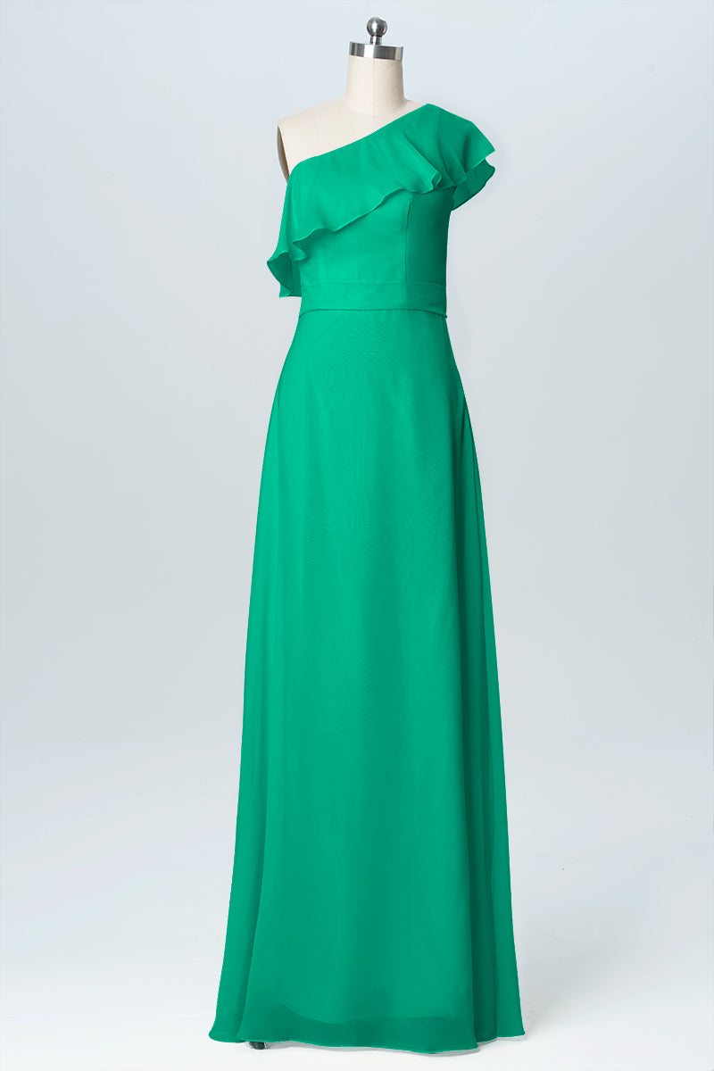 Chiffon Column One Shoulder Sleeveless Bridesmaid Dress-B03055