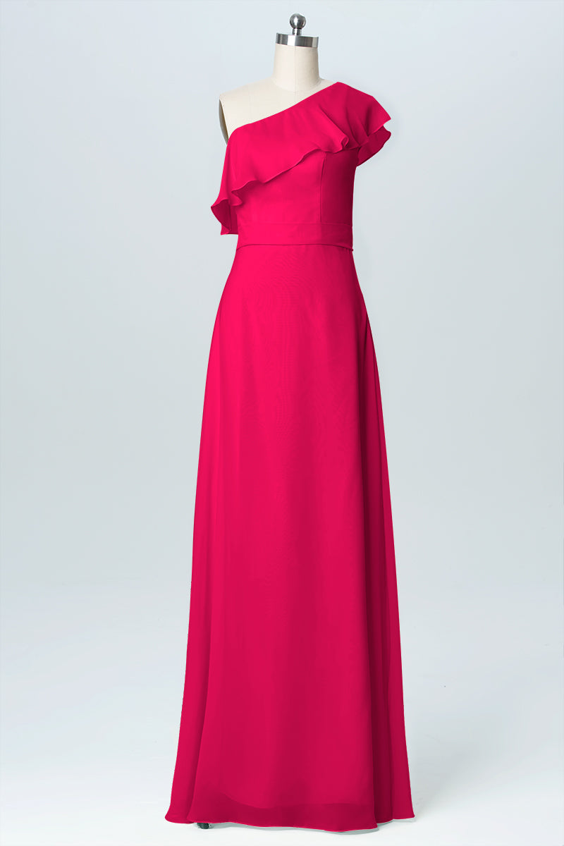 Chiffon Column One Shoulder Sleeveless Bridesmaid Dress-B03055