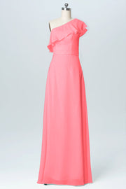 Chiffon Column One Shoulder Sleeveless Bridesmaid Dress-B03055