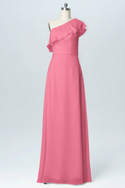 Chiffon Column One Shoulder Sleeveless Bridesmaid Dress-B03055