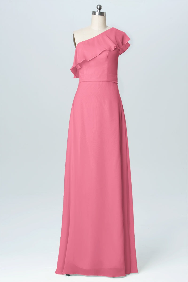 Chiffon Column One Shoulder Sleeveless Bridesmaid Dress-B03055