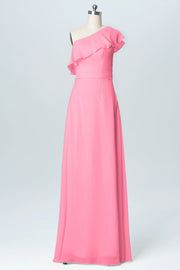 Chiffon Column One Shoulder Sleeveless Bridesmaid Dress-B03055