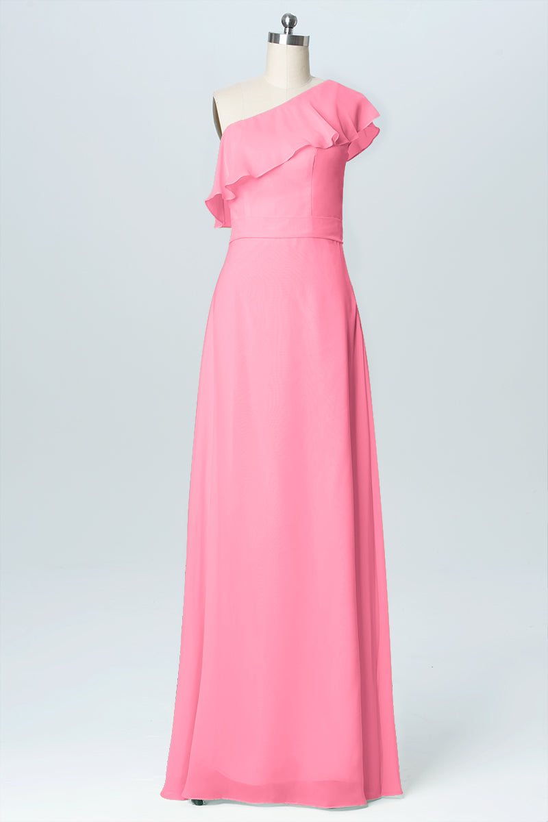 Chiffon Column One Shoulder Sleeveless Bridesmaid Dress-B03055