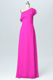 Chiffon Column One Shoulder Sleeveless Bridesmaid Dress-B03055