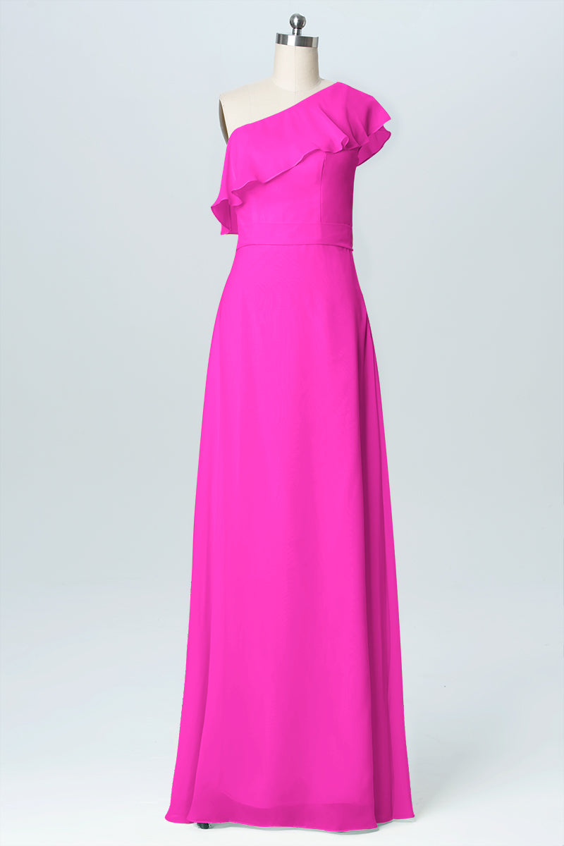 Chiffon Column One Shoulder Sleeveless Bridesmaid Dress-B03055