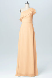 Chiffon Column One Shoulder Sleeveless Bridesmaid Dress-B03055