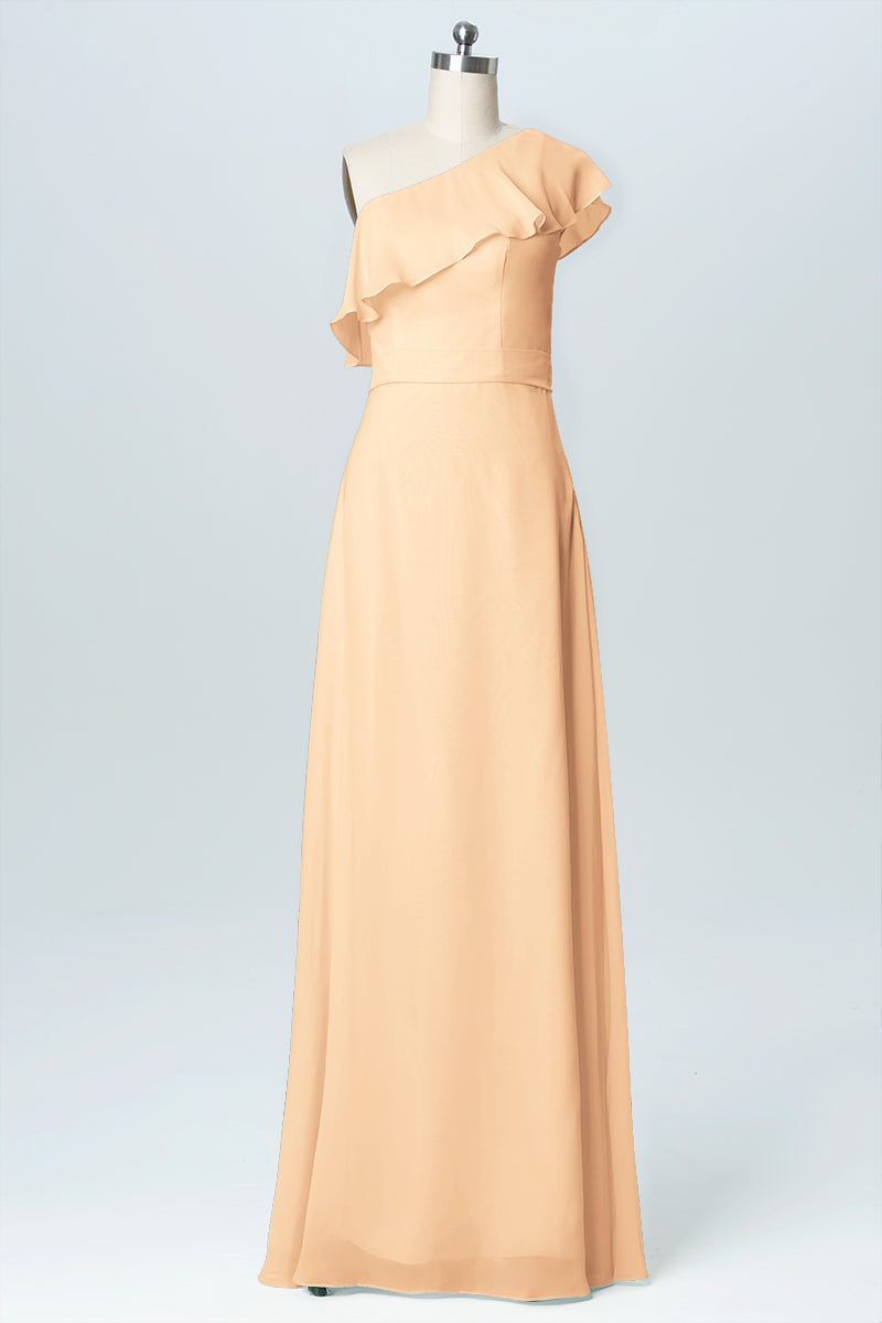 Chiffon Column One Shoulder Sleeveless Bridesmaid Dress-B03055