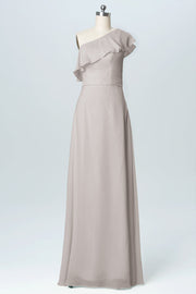 Chiffon Column One Shoulder Sleeveless Bridesmaid Dress-B03055