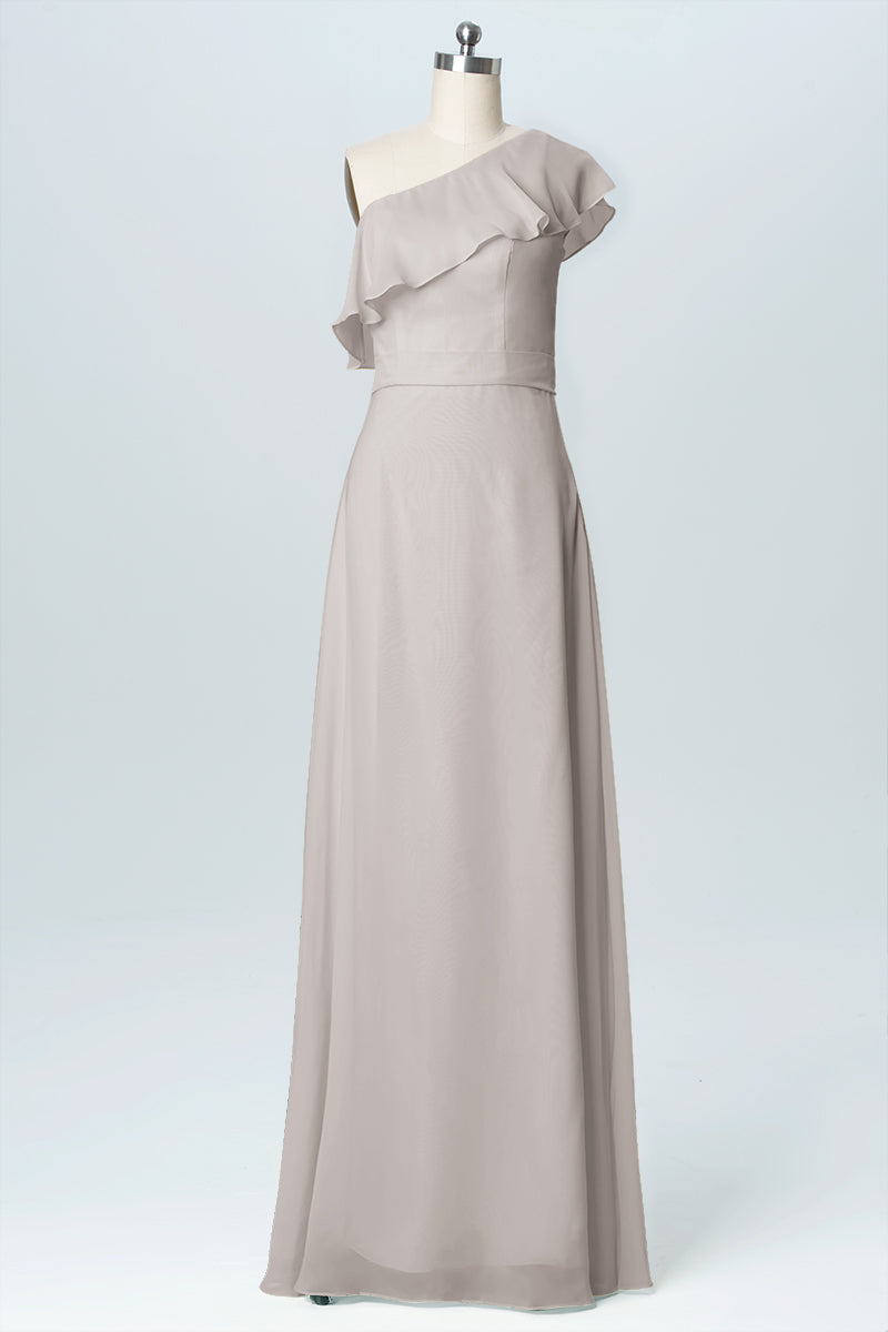 Chiffon Column One Shoulder Sleeveless Bridesmaid Dress-B03055