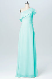 Chiffon Column One Shoulder Sleeveless Bridesmaid Dress-B03055