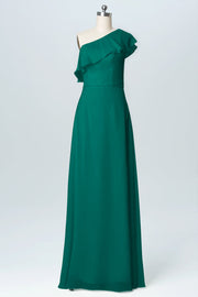 Chiffon Column One Shoulder Sleeveless Bridesmaid Dress-B03055
