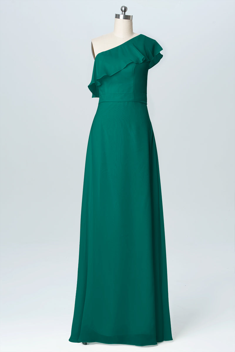 Chiffon Column One Shoulder Sleeveless Bridesmaid Dress-B03055