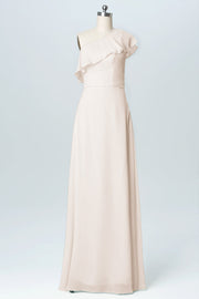Chiffon Column One Shoulder Sleeveless Bridesmaid Dress-B03055