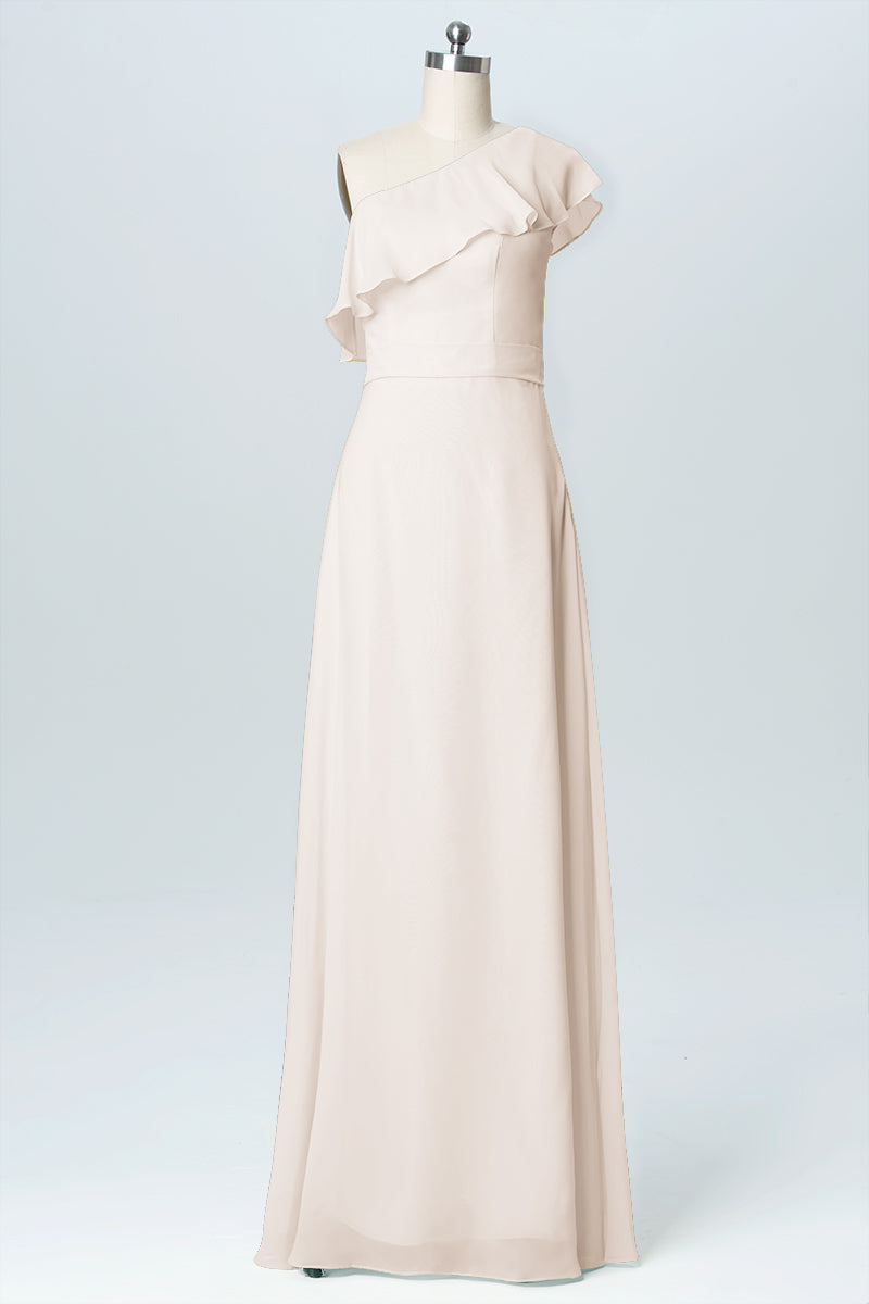 Chiffon Column One Shoulder Sleeveless Bridesmaid Dress-B03055