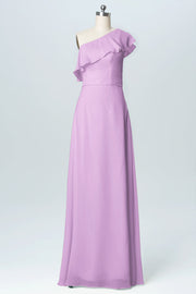 Chiffon Column One Shoulder Sleeveless Bridesmaid Dress-B03055