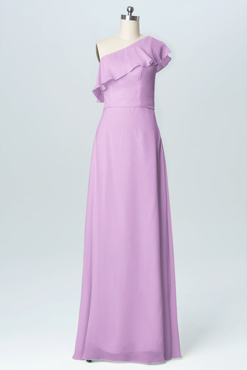 Chiffon Column One Shoulder Sleeveless Bridesmaid Dress-B03055