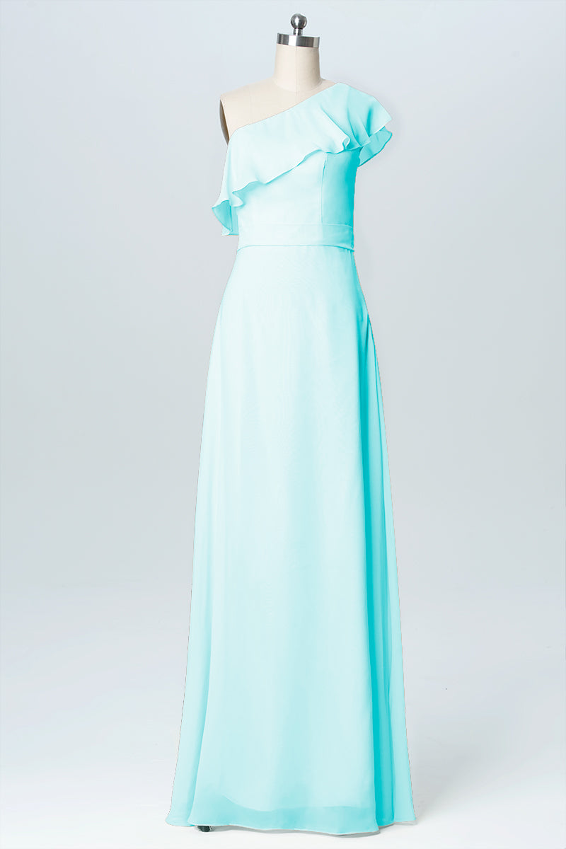 Chiffon Column One Shoulder Sleeveless Bridesmaid Dress-B03055