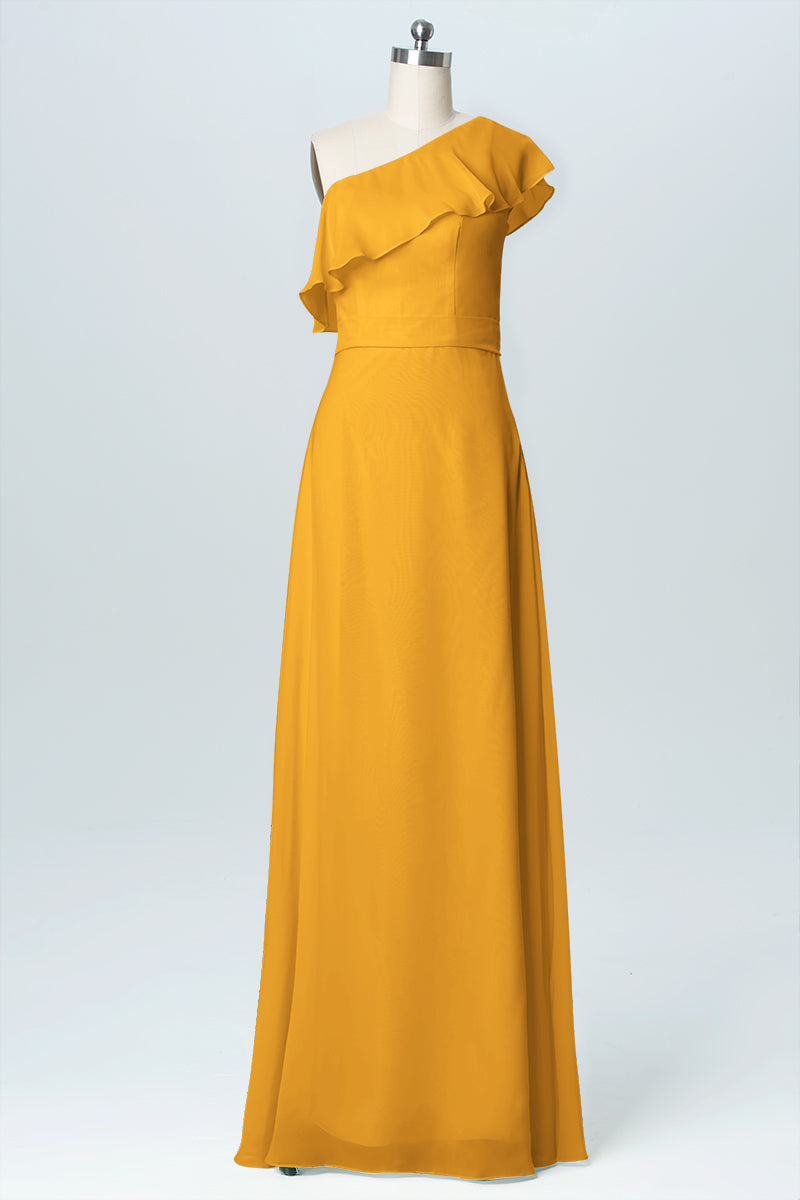 Chiffon Column One Shoulder Sleeveless Bridesmaid Dress-B03055
