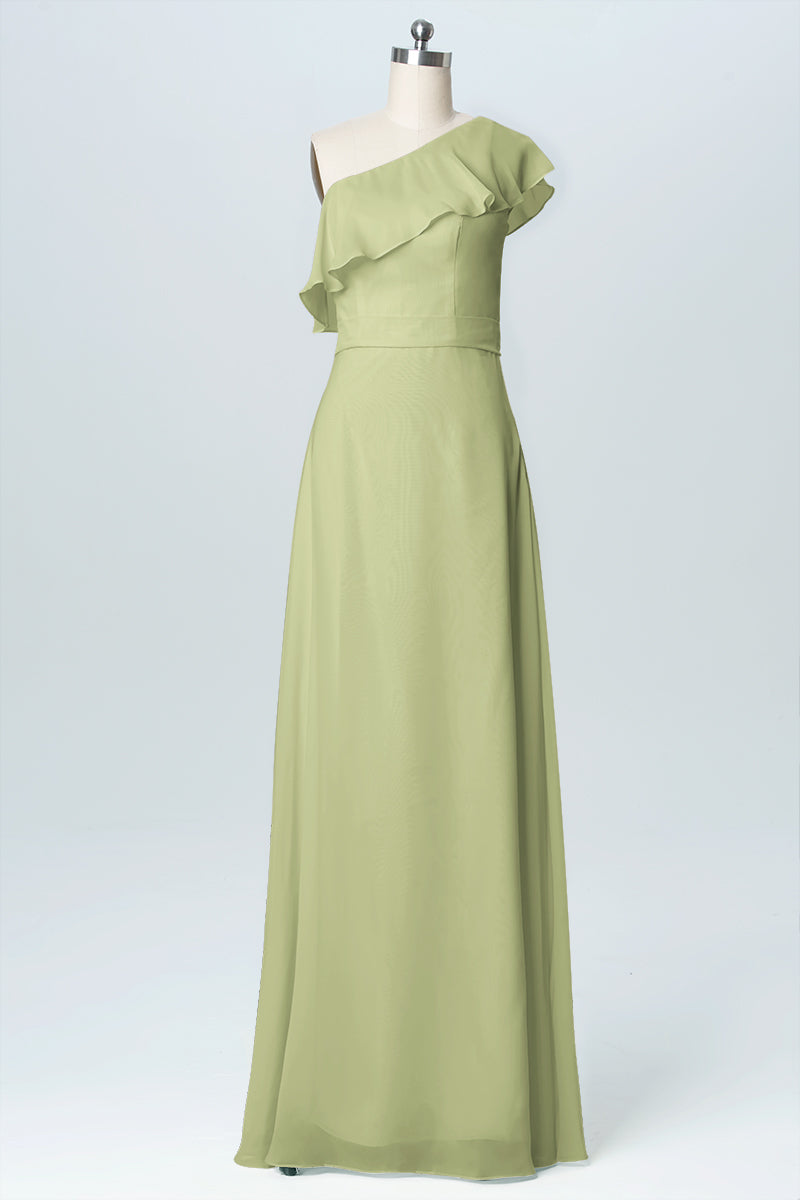 Chiffon Column One Shoulder Sleeveless Bridesmaid Dress-B03055