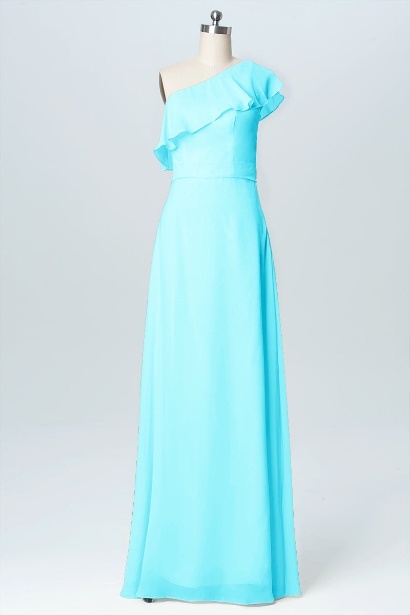 Chiffon Column One Shoulder Sleeveless Bridesmaid Dress-B03055