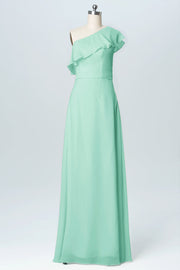 Chiffon Column One Shoulder Sleeveless Bridesmaid Dress-B03055