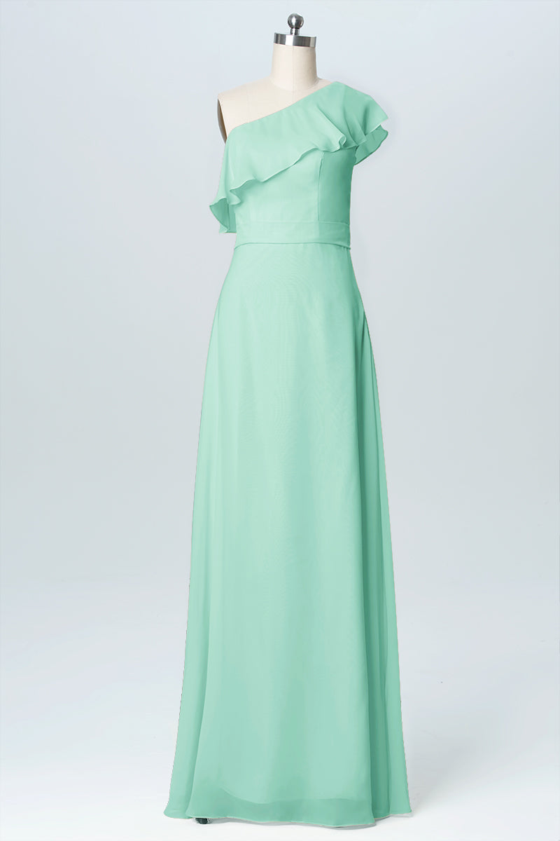 Chiffon Column One Shoulder Sleeveless Bridesmaid Dress-B03055
