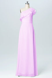 Chiffon Column One Shoulder Sleeveless Bridesmaid Dress-B03055
