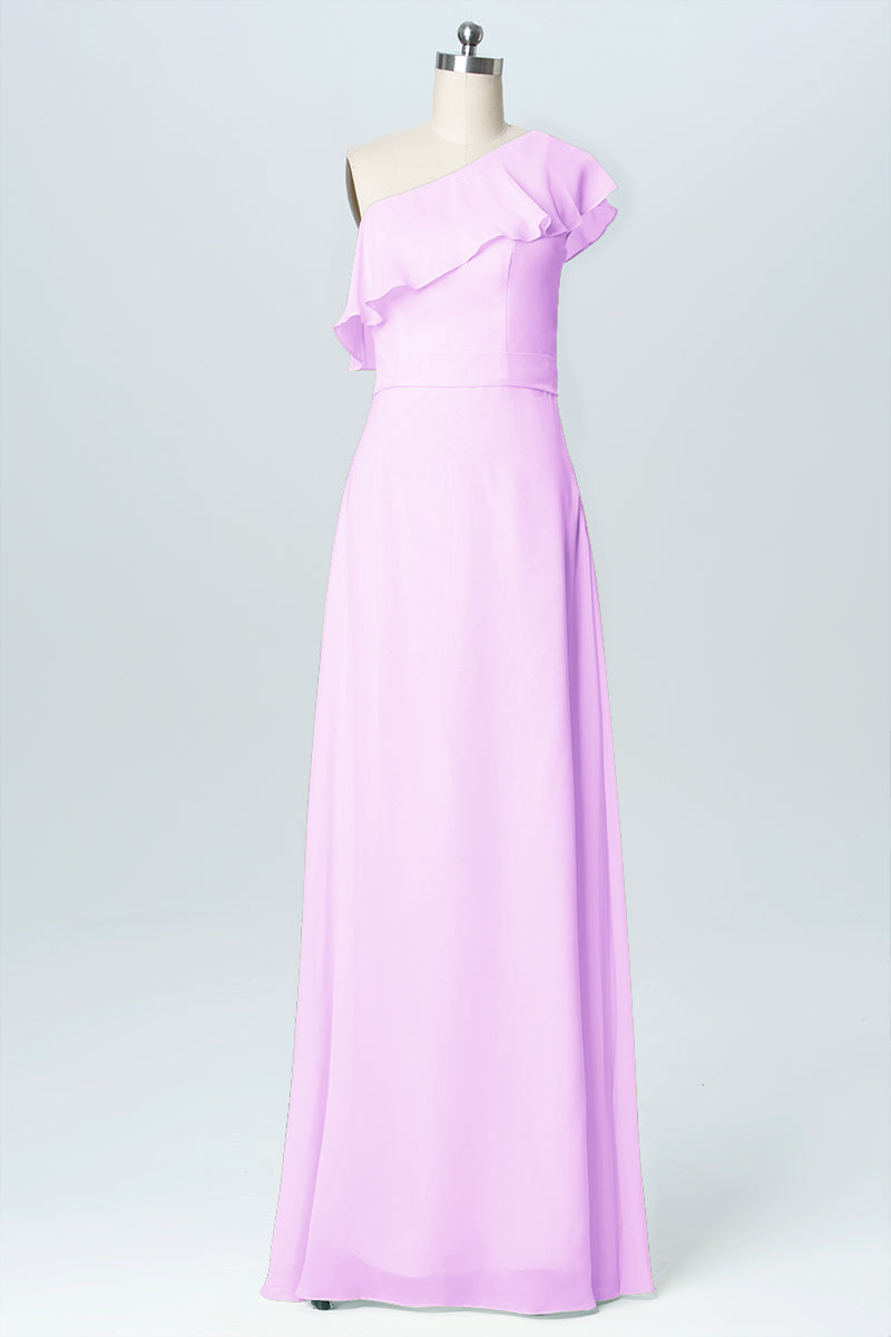 Chiffon Column One Shoulder Sleeveless Bridesmaid Dress-B03055