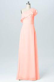 Chiffon Column One Shoulder Sleeveless Bridesmaid Dress-B03055