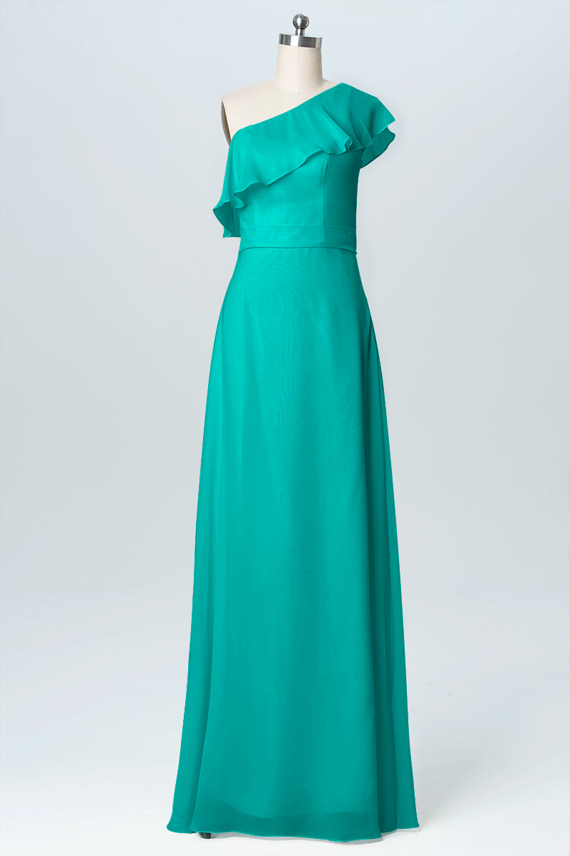 Chiffon Column One Shoulder Sleeveless Bridesmaid Dress-B03055