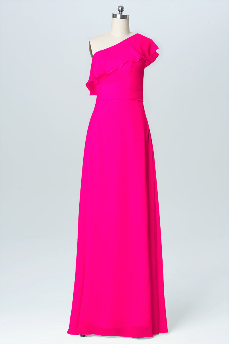 Chiffon Column One Shoulder Sleeveless Bridesmaid Dress-B03055
