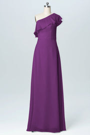 Chiffon Column One Shoulder Sleeveless Bridesmaid Dress-B03055