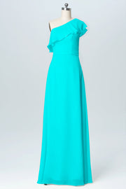 Chiffon Column One Shoulder Sleeveless Bridesmaid Dress-B03055
