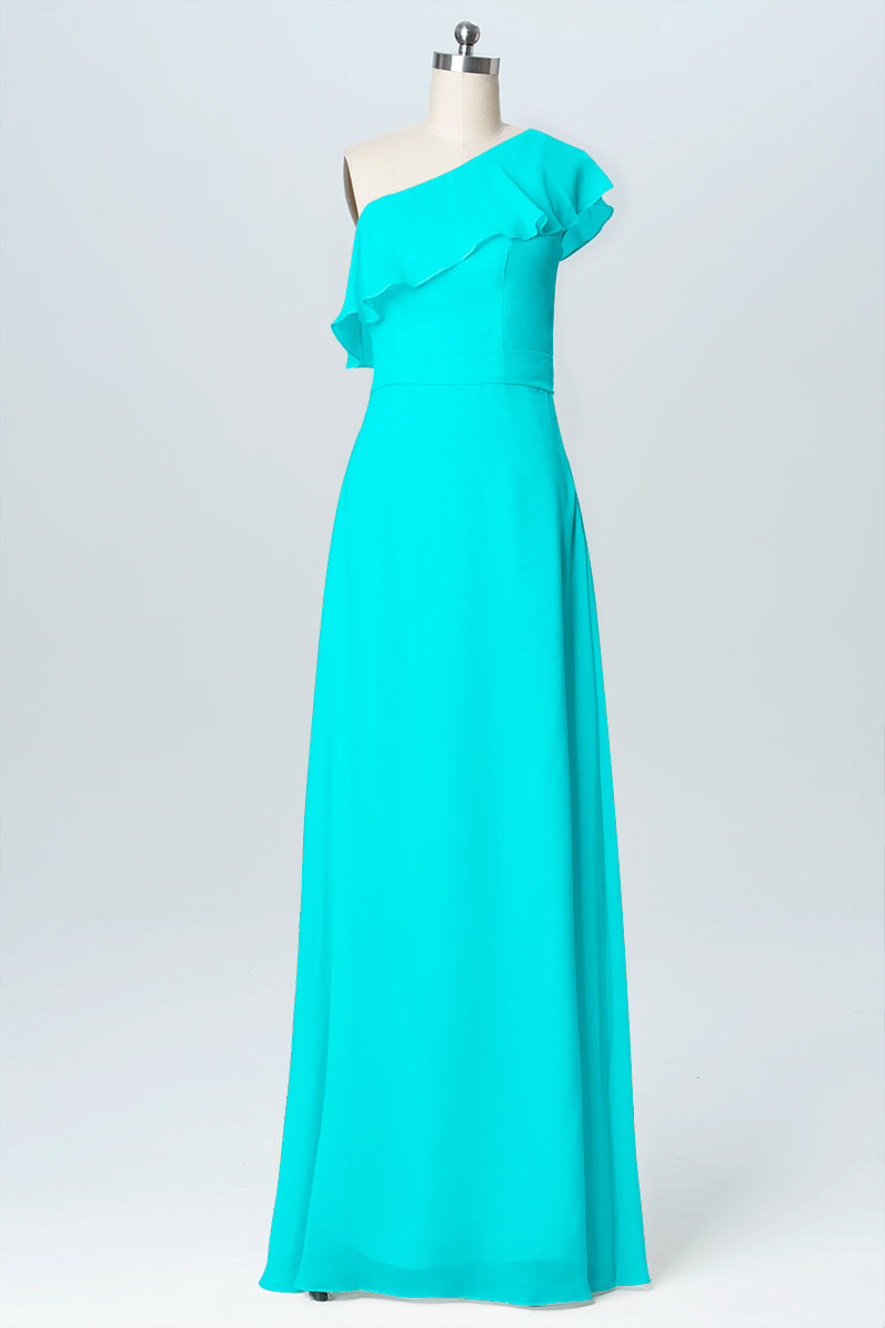Chiffon Column One Shoulder Sleeveless Bridesmaid Dress-B03055