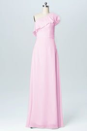 Chiffon Column One Shoulder Sleeveless Bridesmaid Dress-B03055