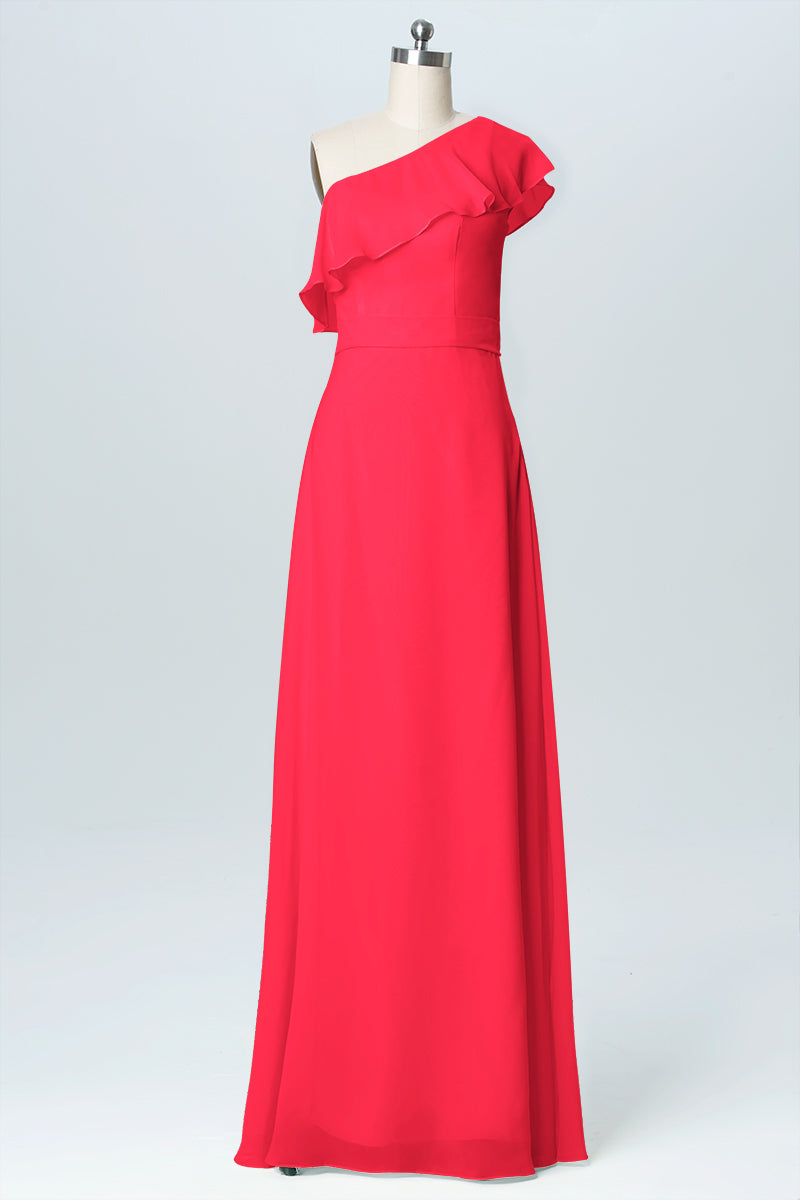 Chiffon Column One Shoulder Sleeveless Bridesmaid Dress-B03055