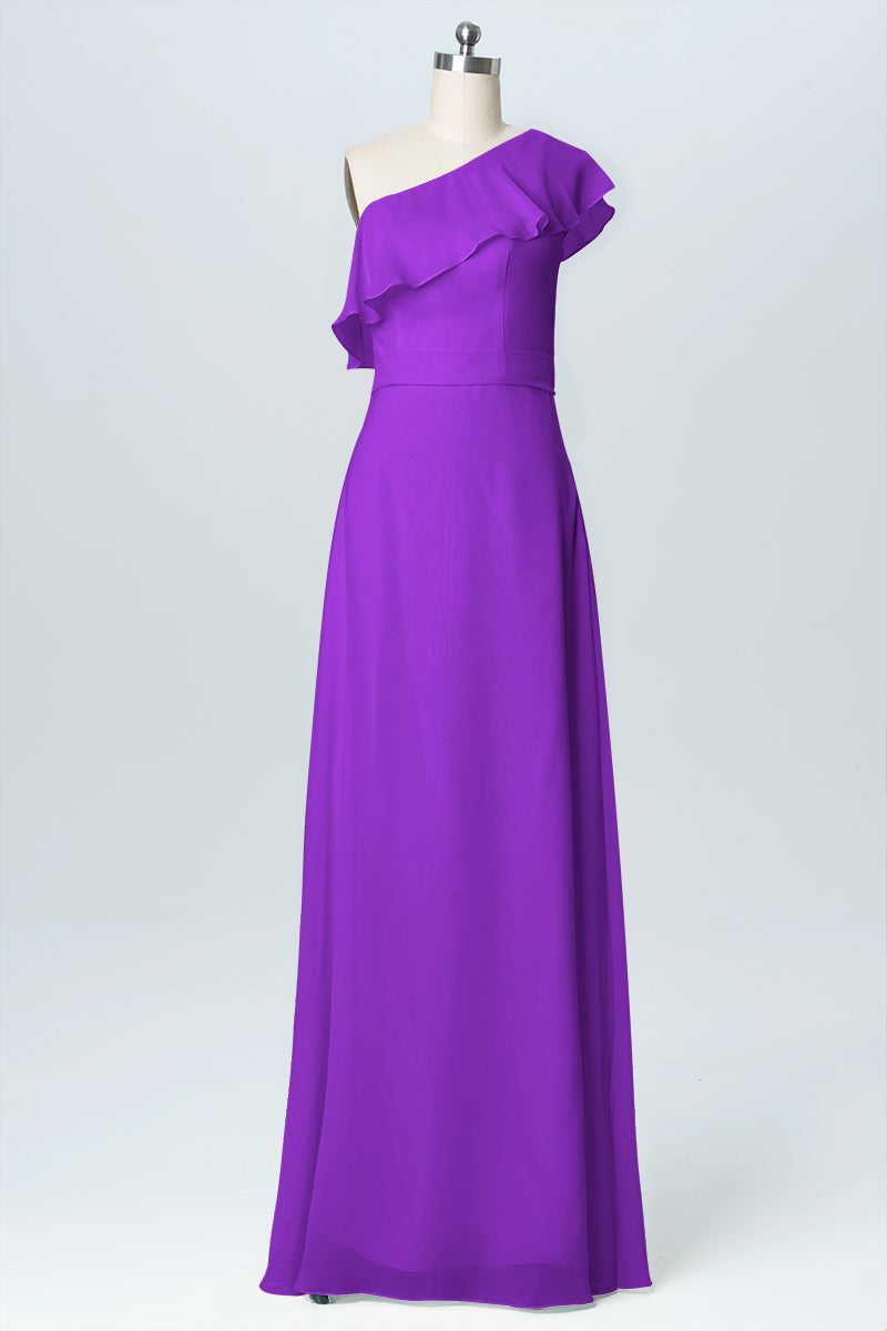 Chiffon Column One Shoulder Sleeveless Bridesmaid Dress-B03055