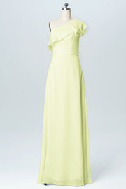 Chiffon Column One Shoulder Sleeveless Bridesmaid Dress-B03055