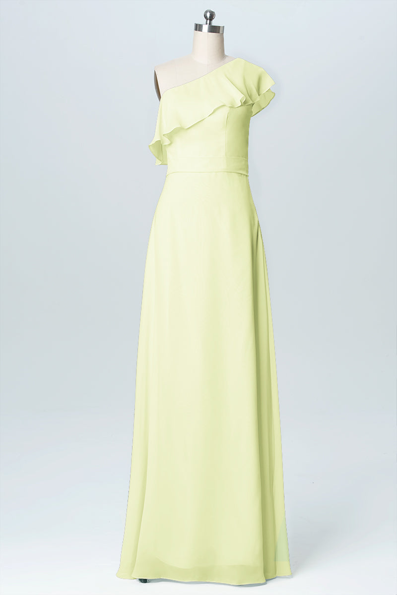 Chiffon Column One Shoulder Sleeveless Bridesmaid Dress-B03055
