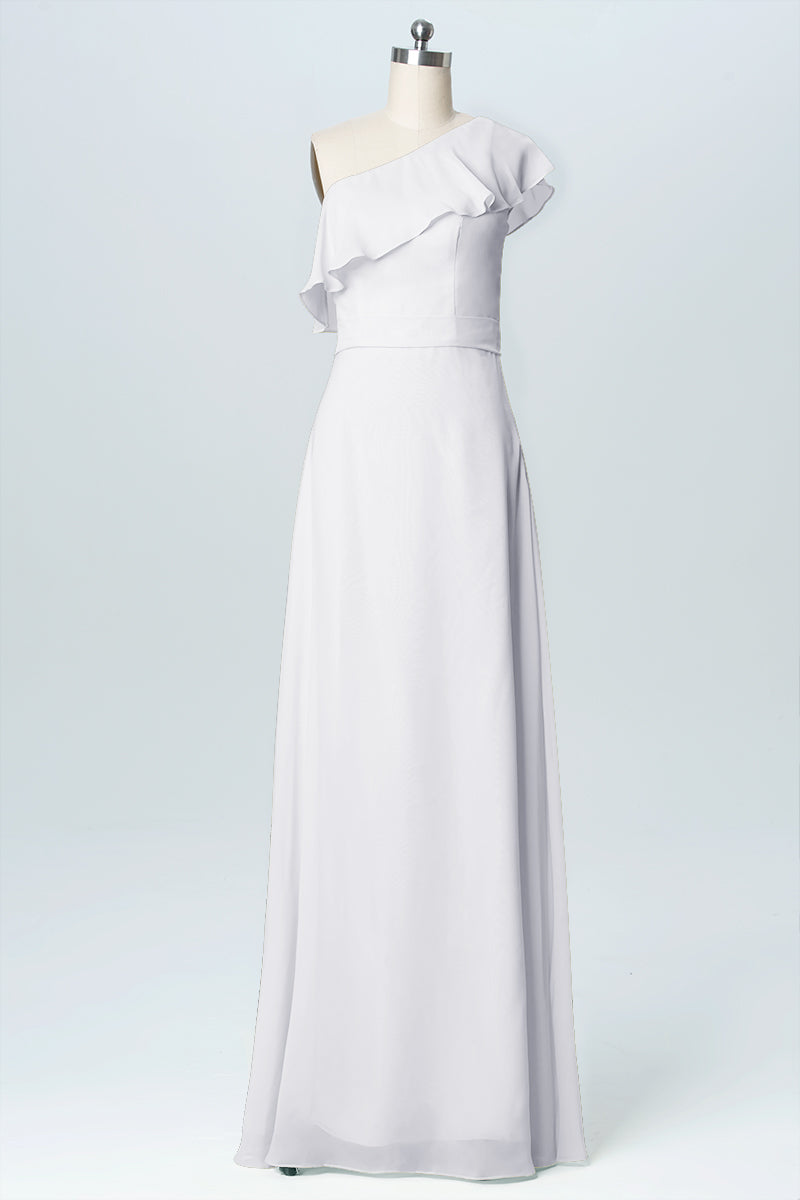 Chiffon Column One Shoulder Sleeveless Bridesmaid Dress-B03055