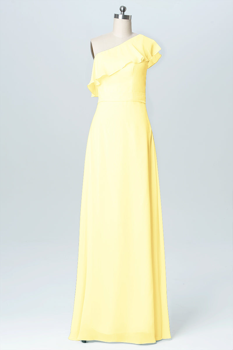 Chiffon Column One Shoulder Sleeveless Bridesmaid Dress-B03055