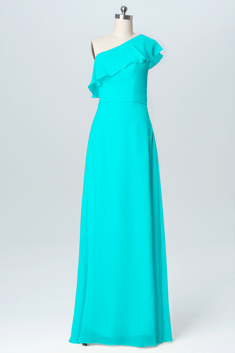 Chiffon Column One Shoulder Sleeveless Bridesmaid Dress-B03055