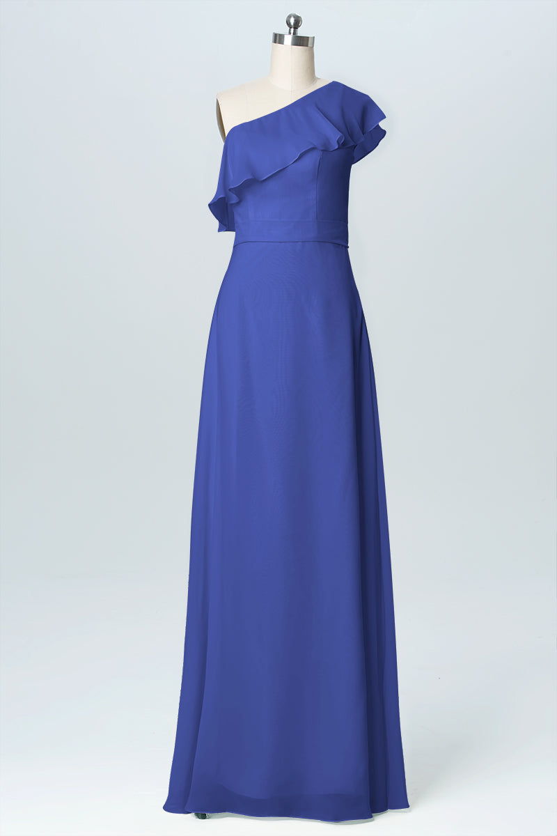 Chiffon Column One Shoulder Sleeveless Bridesmaid Dress-B03055