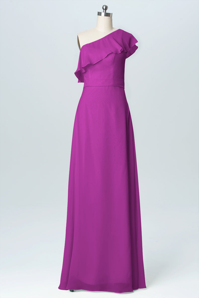 Chiffon Column One Shoulder Sleeveless Bridesmaid Dress-B03055
