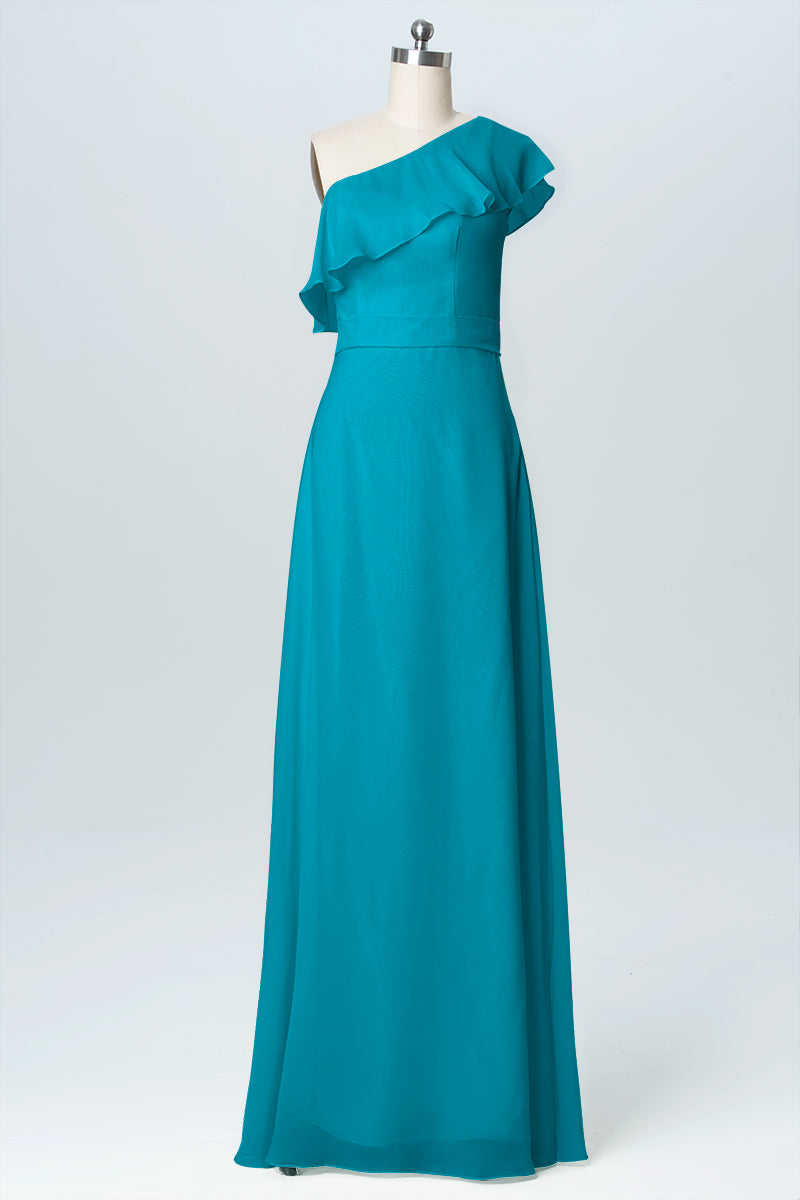 Chiffon Column One Shoulder Sleeveless Bridesmaid Dress-B03055