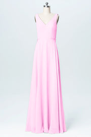 Chiffon Column V-Neck Sleeveless Bridesmaid Dress-B03056