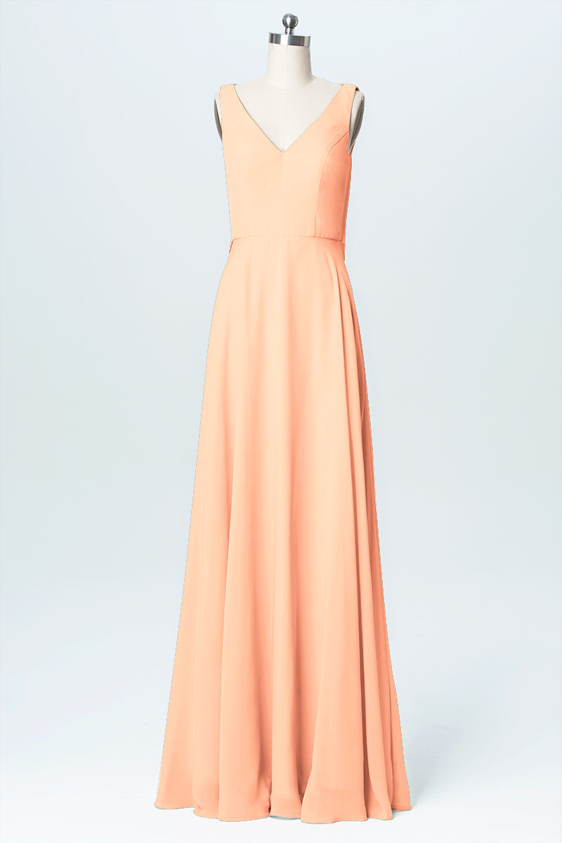 Chiffon Column V-Neck Sleeveless Bridesmaid Dress-B03056